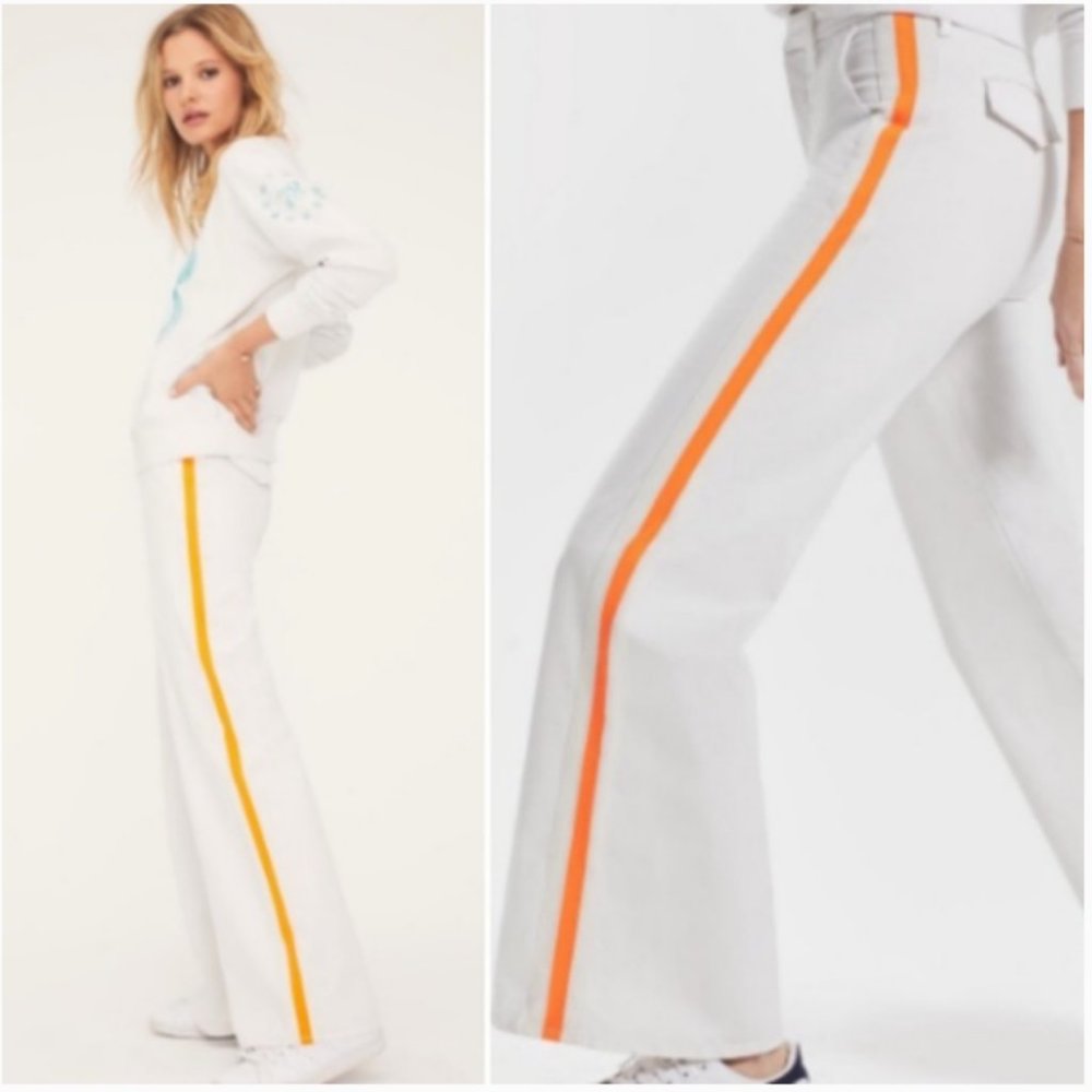 MOTHER White Flare Jeans with Orange Stripe